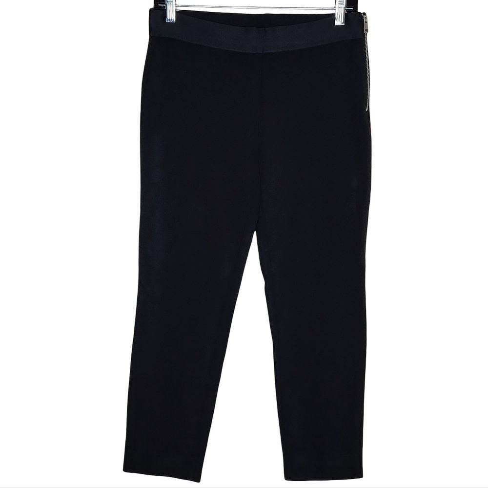 Everlane Mid Rise Ankle Pants Women's 6 Black Satin Trim Tailored Quiet Luxury